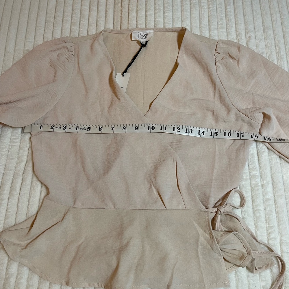 NWT | Olive & Oak | Cream Faux Wrap Blouse - Picture 11 of 15
